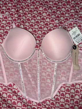 BCBGeneration Pink Rhinestone Mesh Corset Bra Bustier 34C NWT